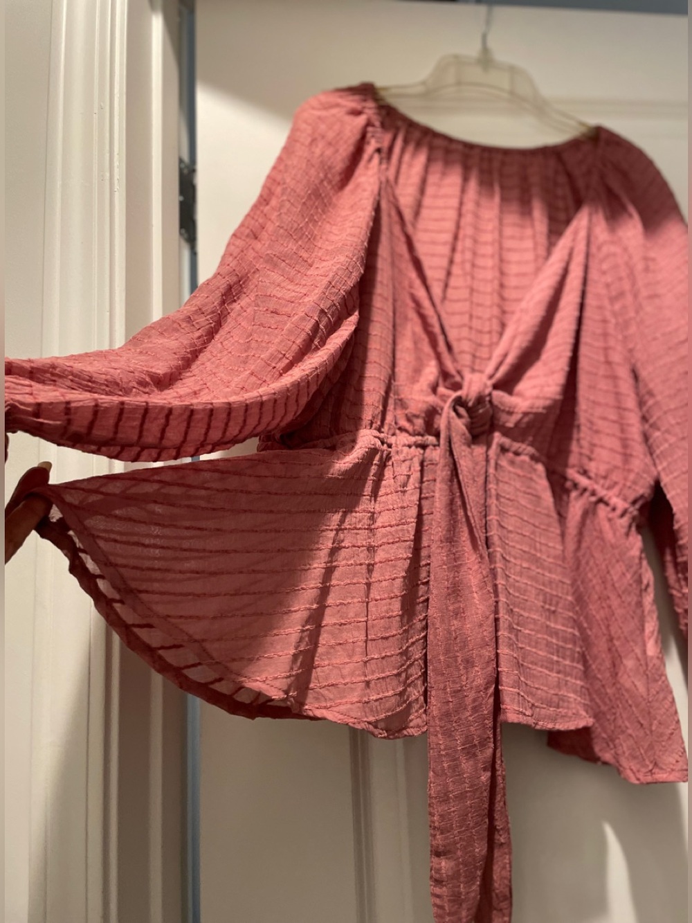Cupshe Plunging Blouson Sleeve Blouse Size L Dusty Rose Babydoll Coquette Edgy - Picture 14 of 16